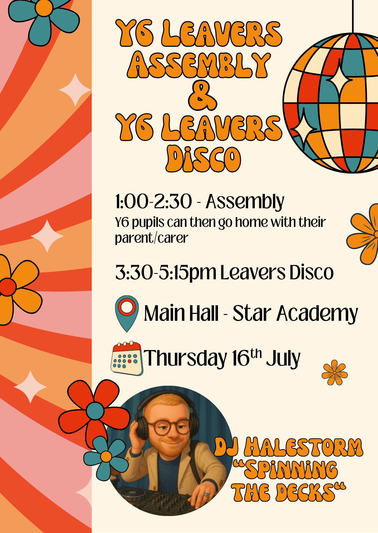 Beige And Orange Retro Illustrative Disco Birthday Party Invitation